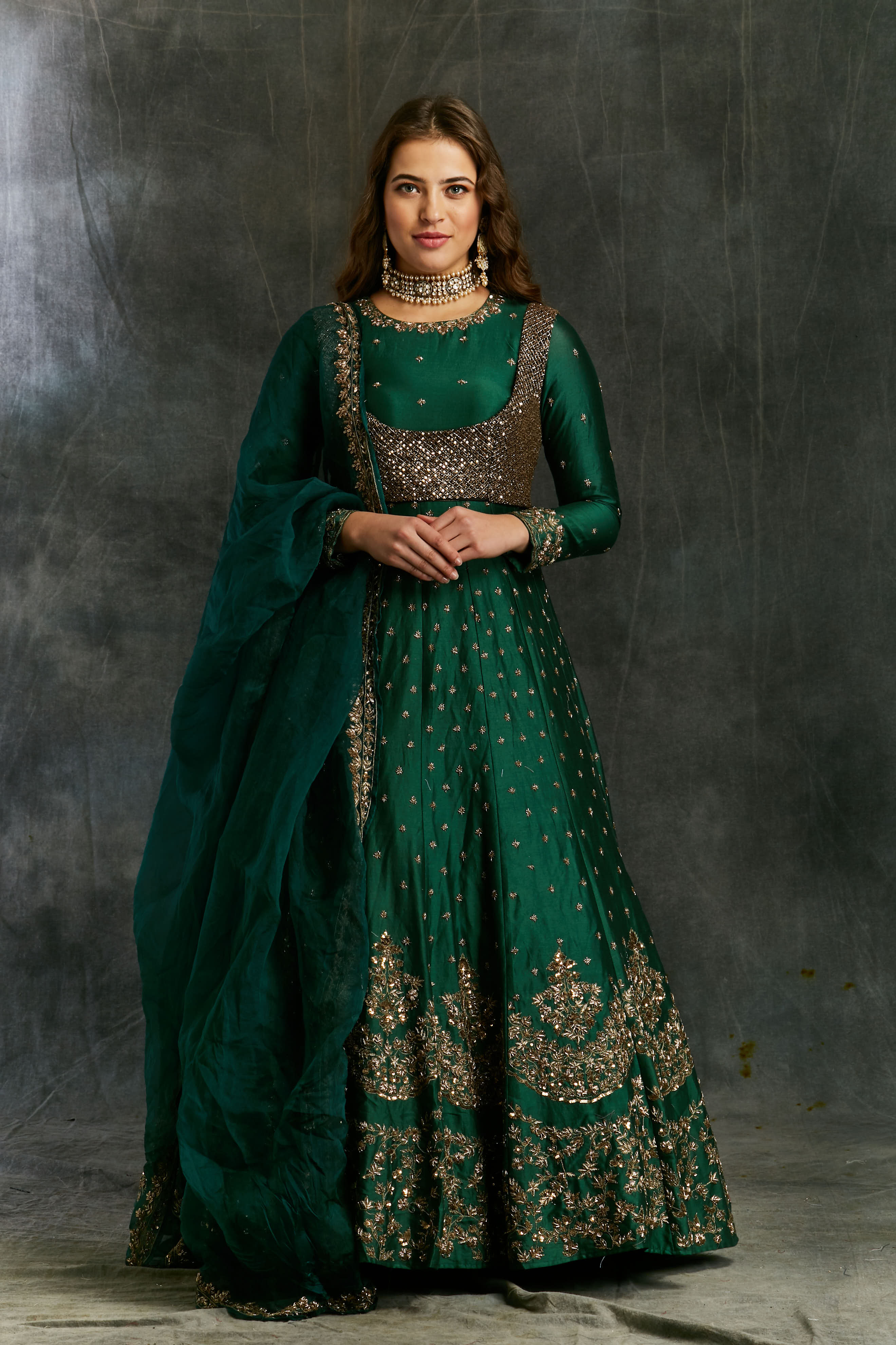 Buy Dark Green Emerald Anarkali Set Online-Astha Narang Buy Dark Green Emerald Anarkali Set Online-Astha Narang