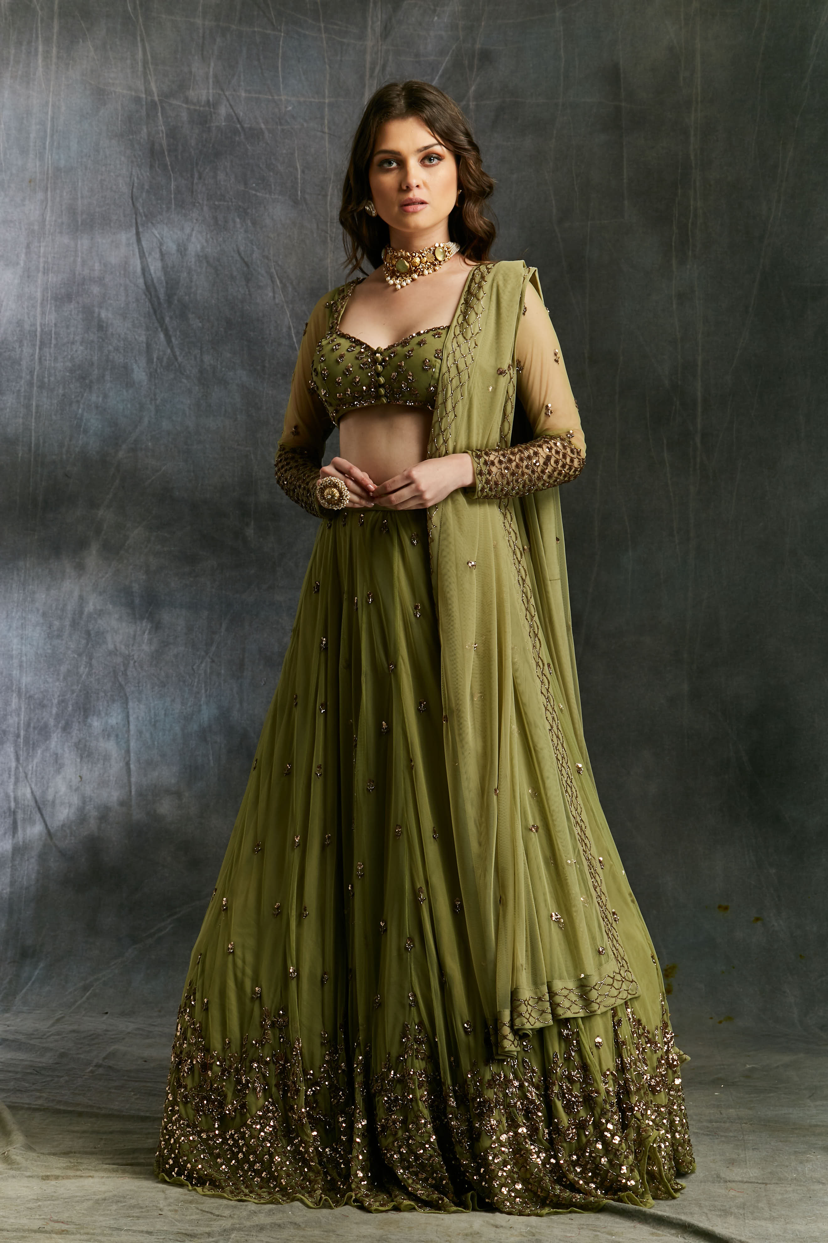 Olive Green Lehenga Set – Astha Narang