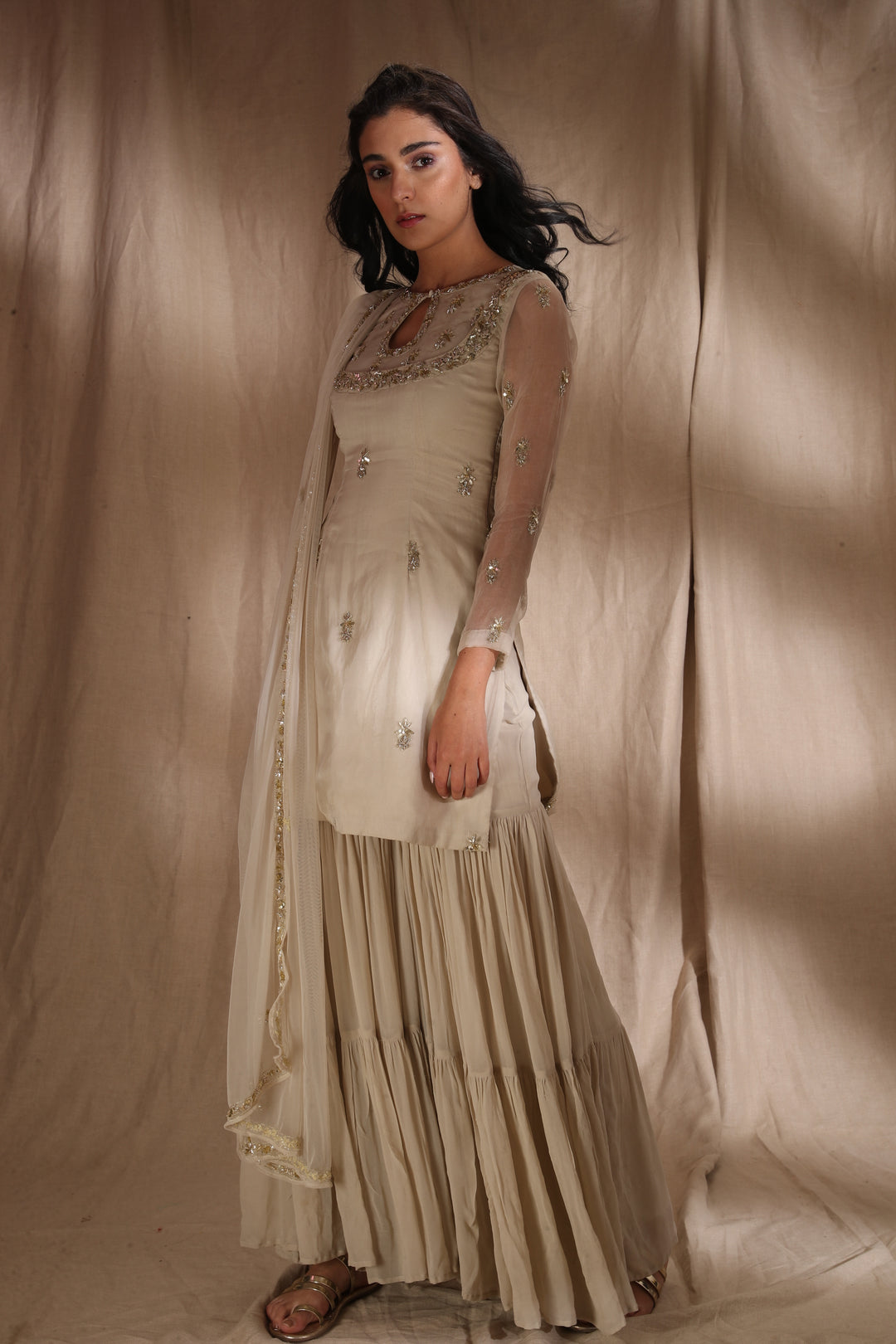 Ivory Suit With Sharara