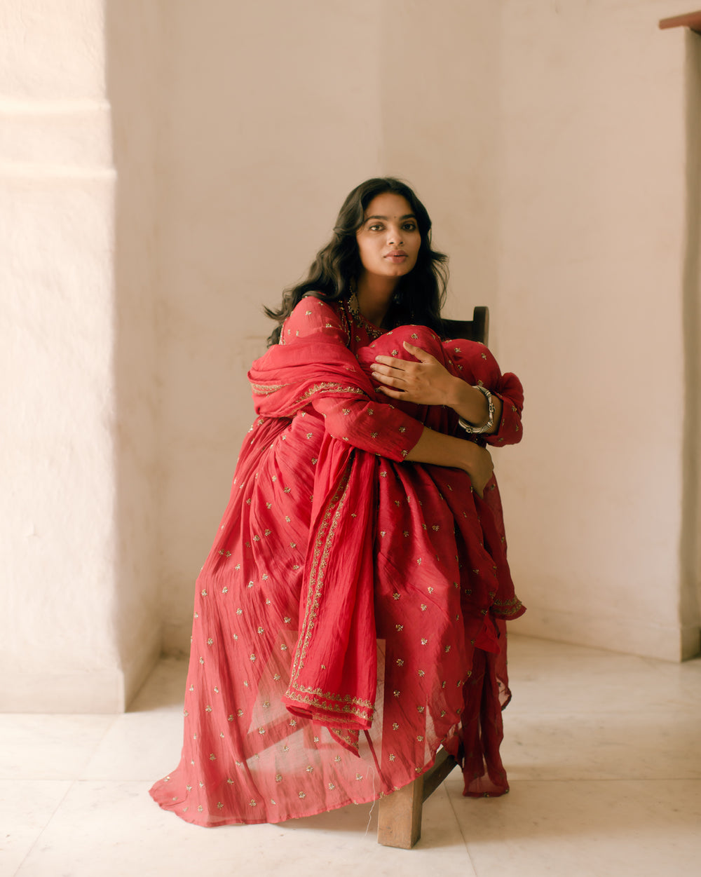 Red Anarkali Set With Sharara Pants