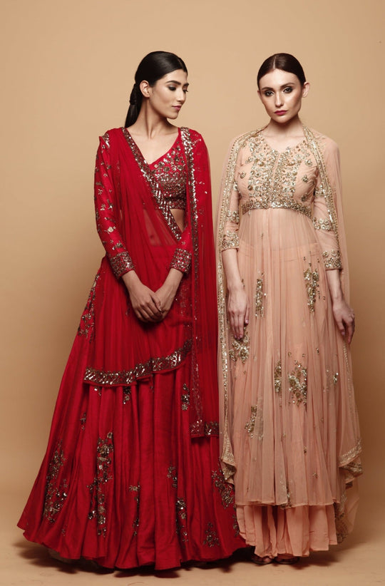 Red Lehenga With Gold Floral Work