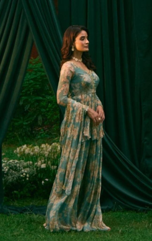 Shop Olive Green Chiffon Floral Peplum Set Online