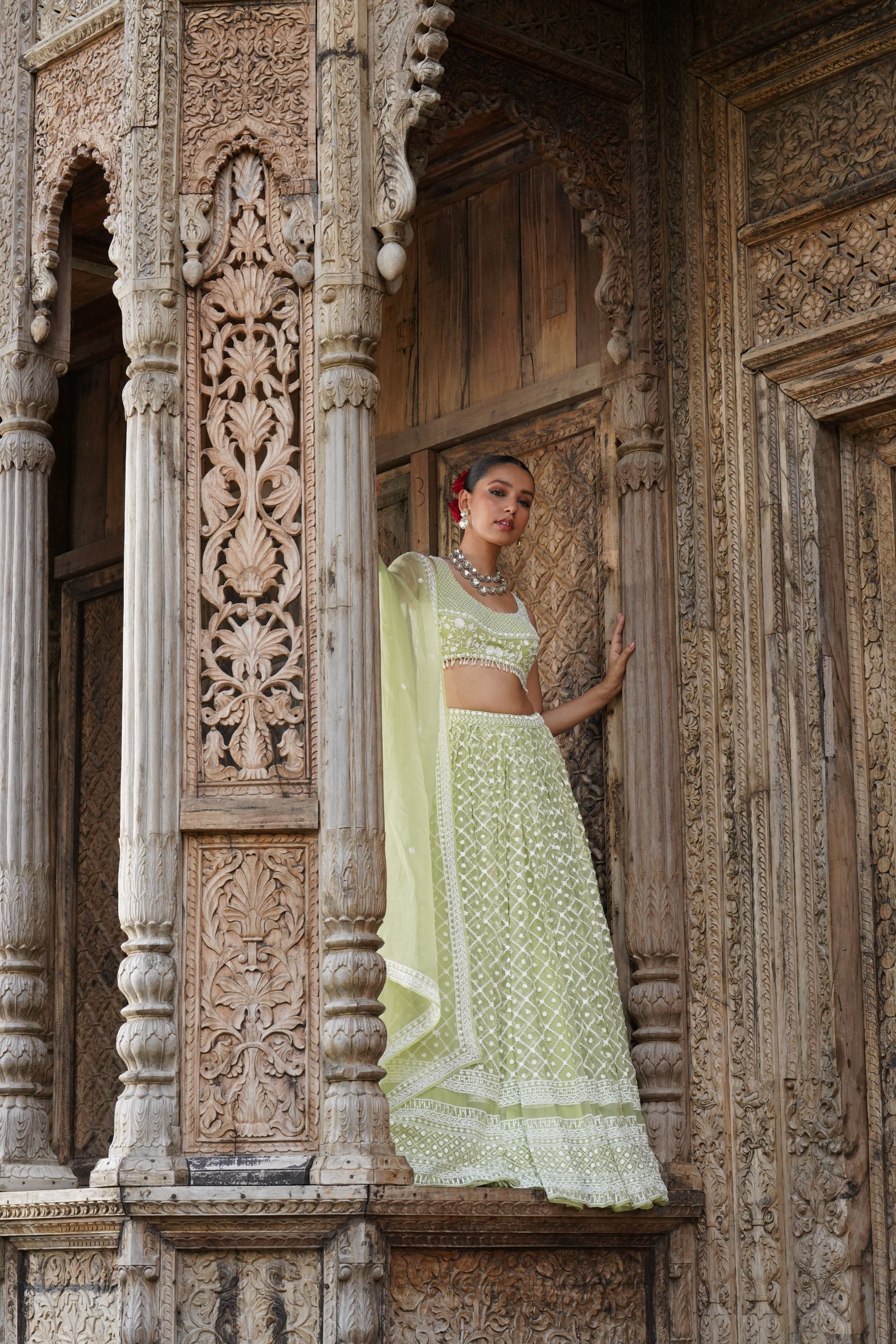 Mint Soft Organza Lehenga Set main image 1