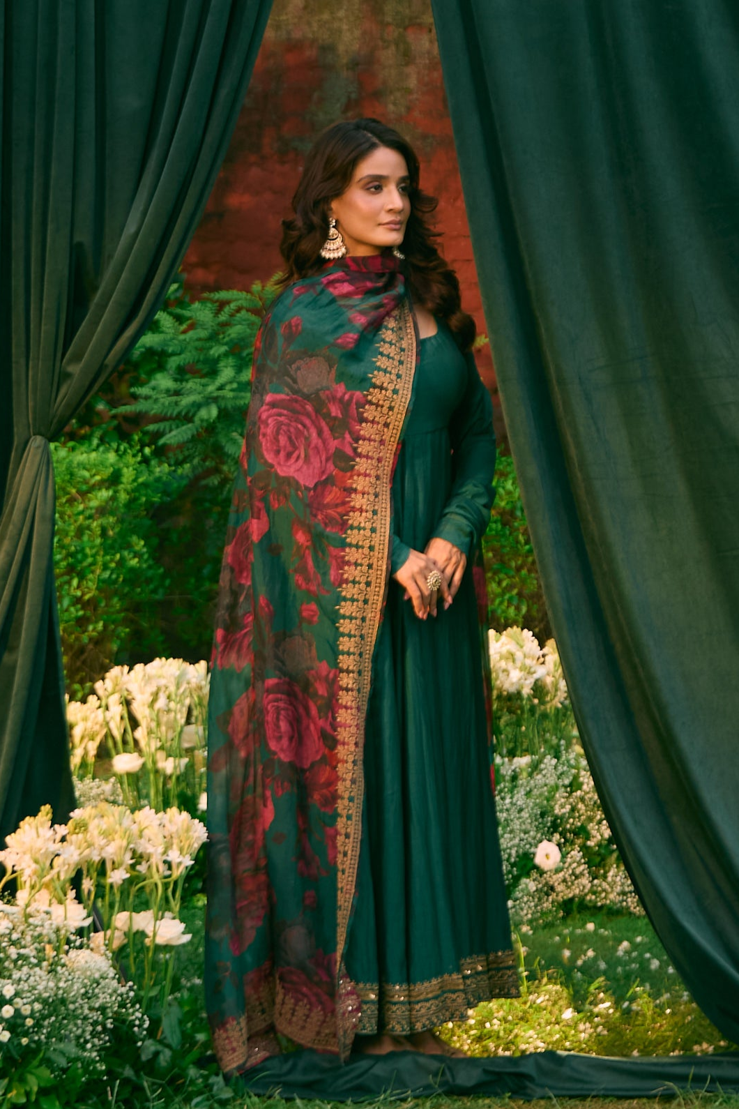 Shop Teal Green Chanderi Silk Anarkali Set Online