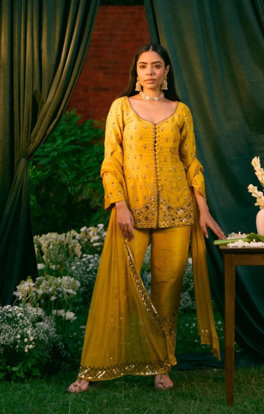 Shop Mustard Silk Kurti With Pant Set Online Astha Narang