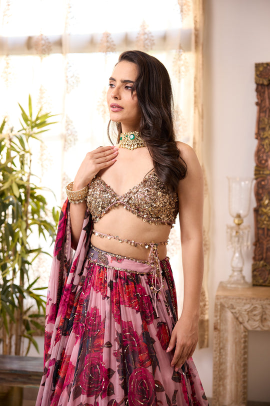 LILAC CHIFFON FLORAL LEHENGA