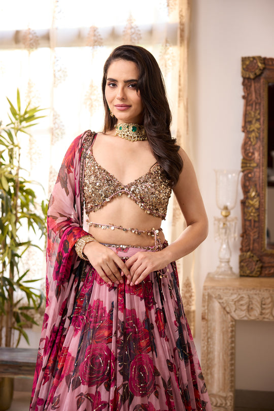 LILAC CHIFFON FLORAL LEHENGA
