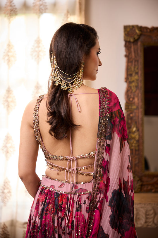 LILAC CHIFFON FLORAL LEHENGA