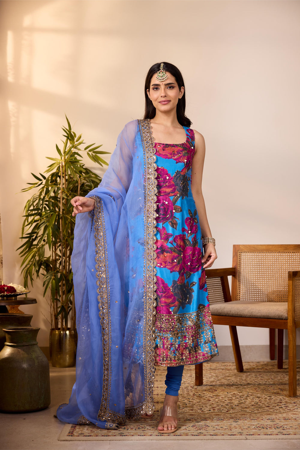TURQUISE CHIFFON FLORAL  KURTI