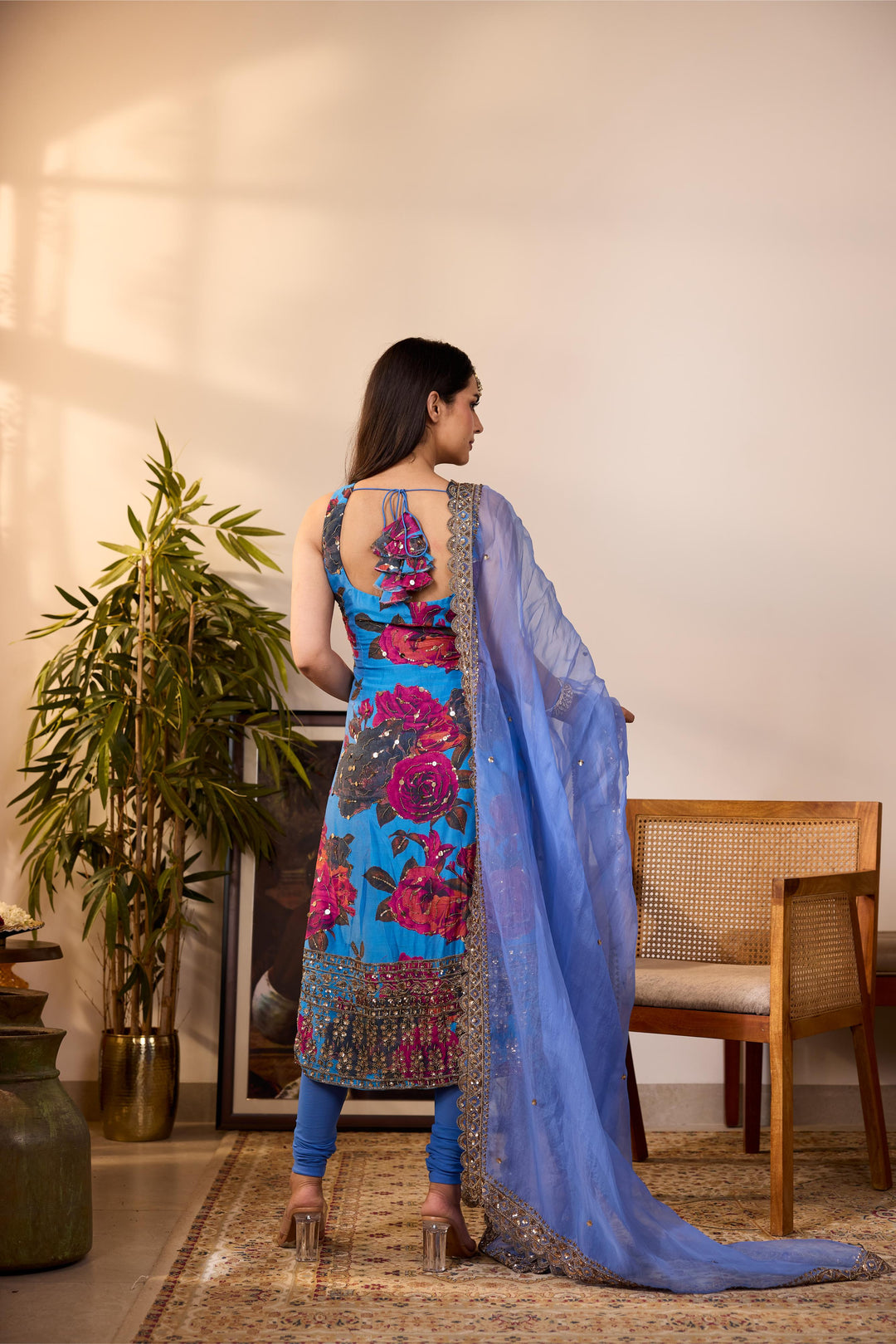 TURQUISE CHIFFON FLORAL  KURTI