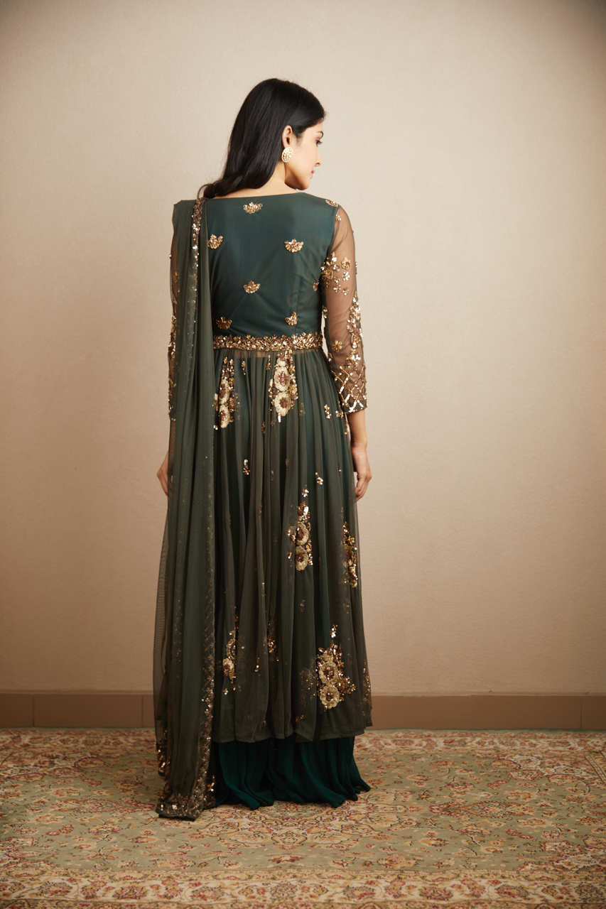 Shop Bottle Green Jacket Sharara Set Online-Astha Narang Shop Bottle Green Jacket Sharara Set Online-Astha Narang