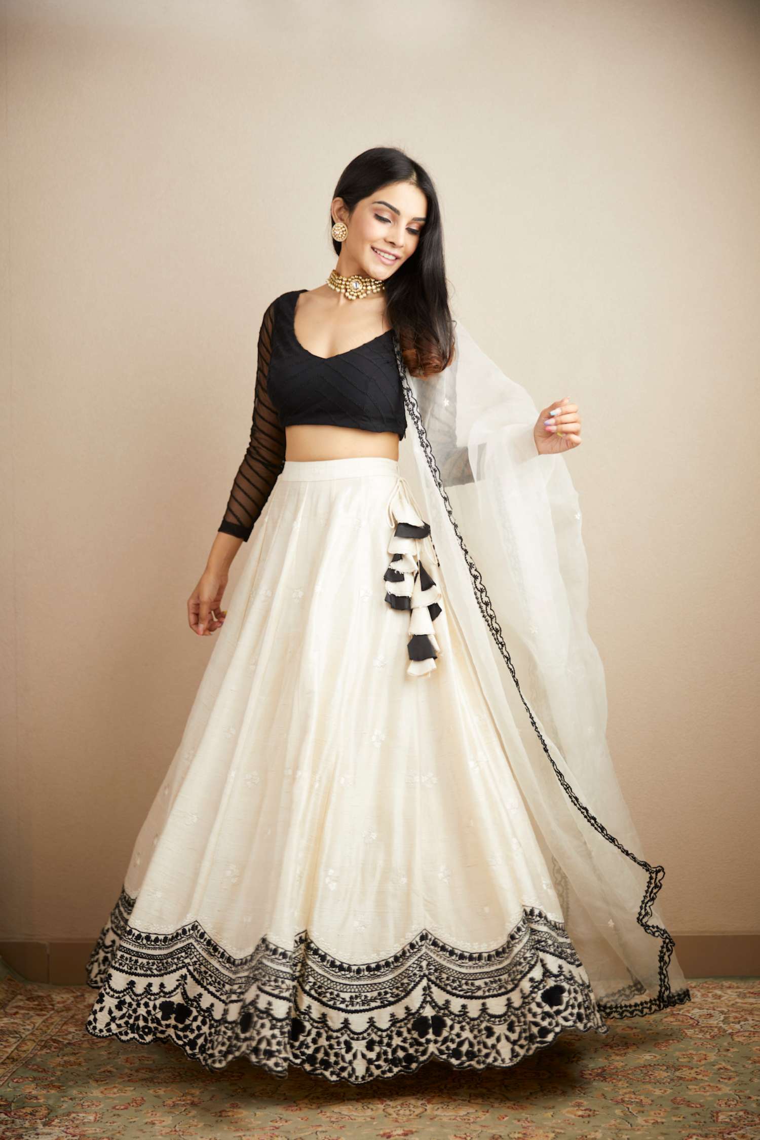 White Black Threadwork Lehenga Set Astha Narang