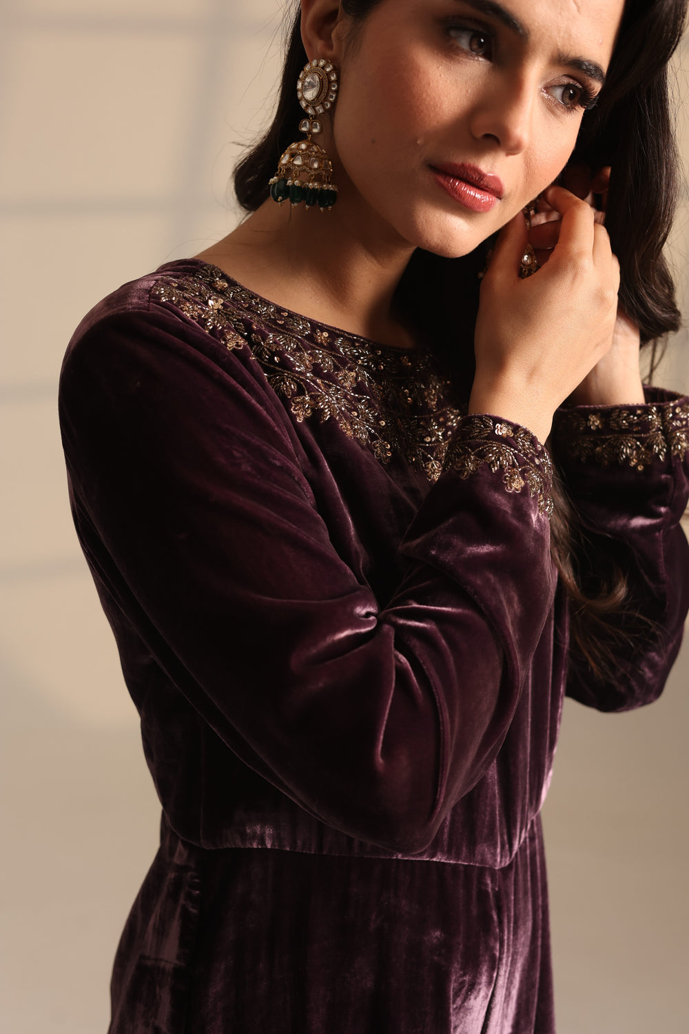 Purple Velvet Jumpsuit Set