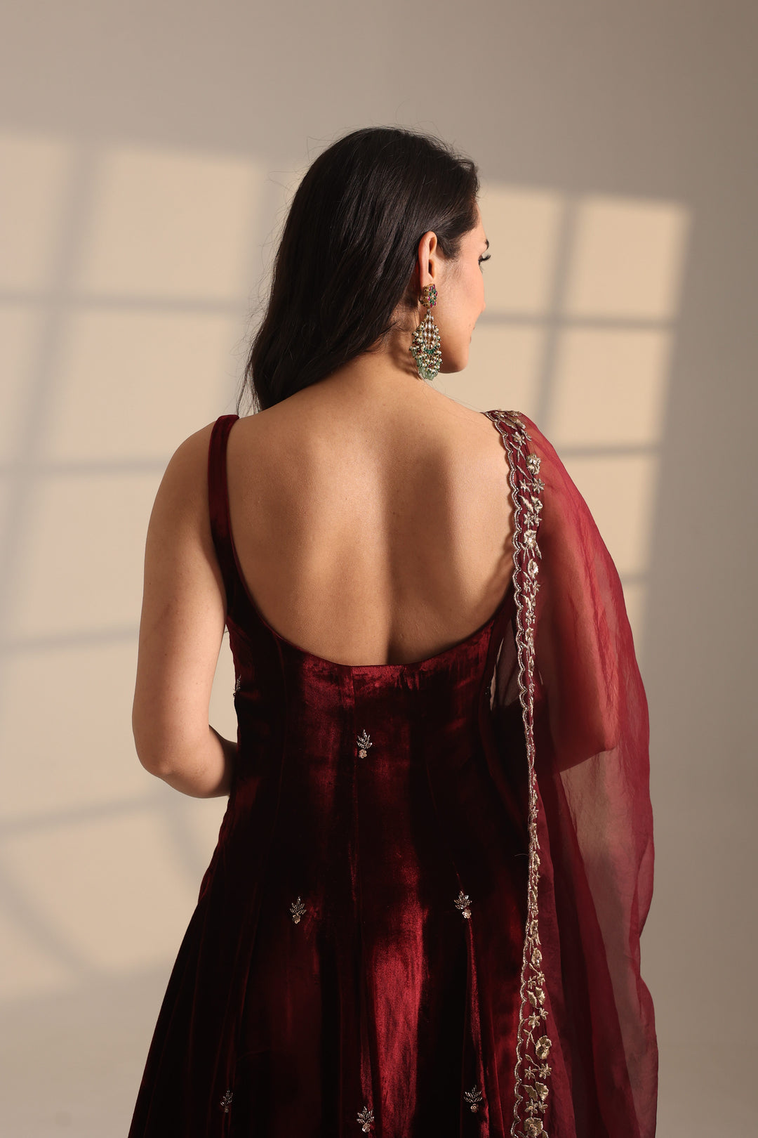 Red Velvet Border Work A-Line Anarkali Set Astha Narang Red Velvet Border Work A-Line Anarkali Set Astha Narang