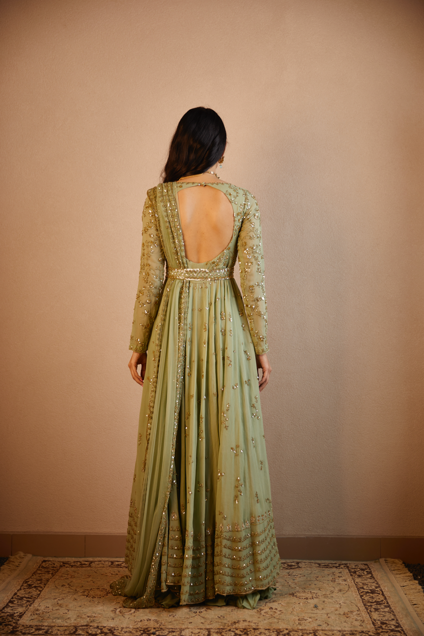 Buy Green Dori Work Front Open Jacket Set | Astha Narang Buy Green Dori Work Front Open Jacket Set | Astha Narang