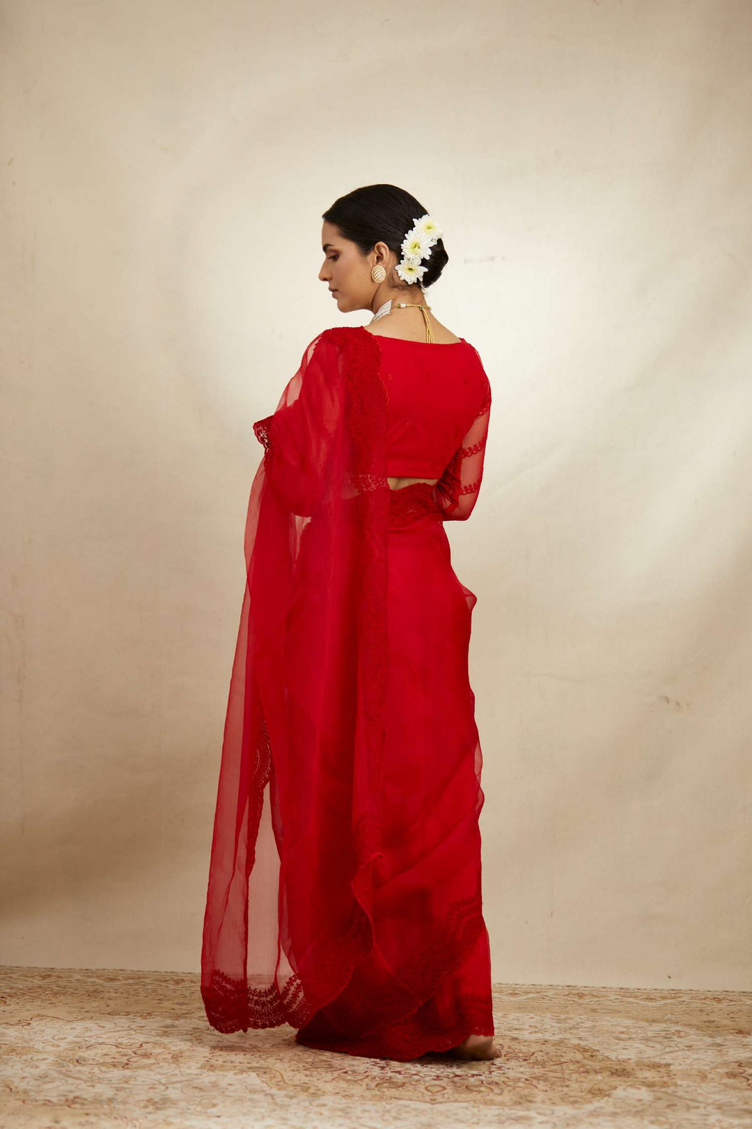 Red Thread Work Saree Set