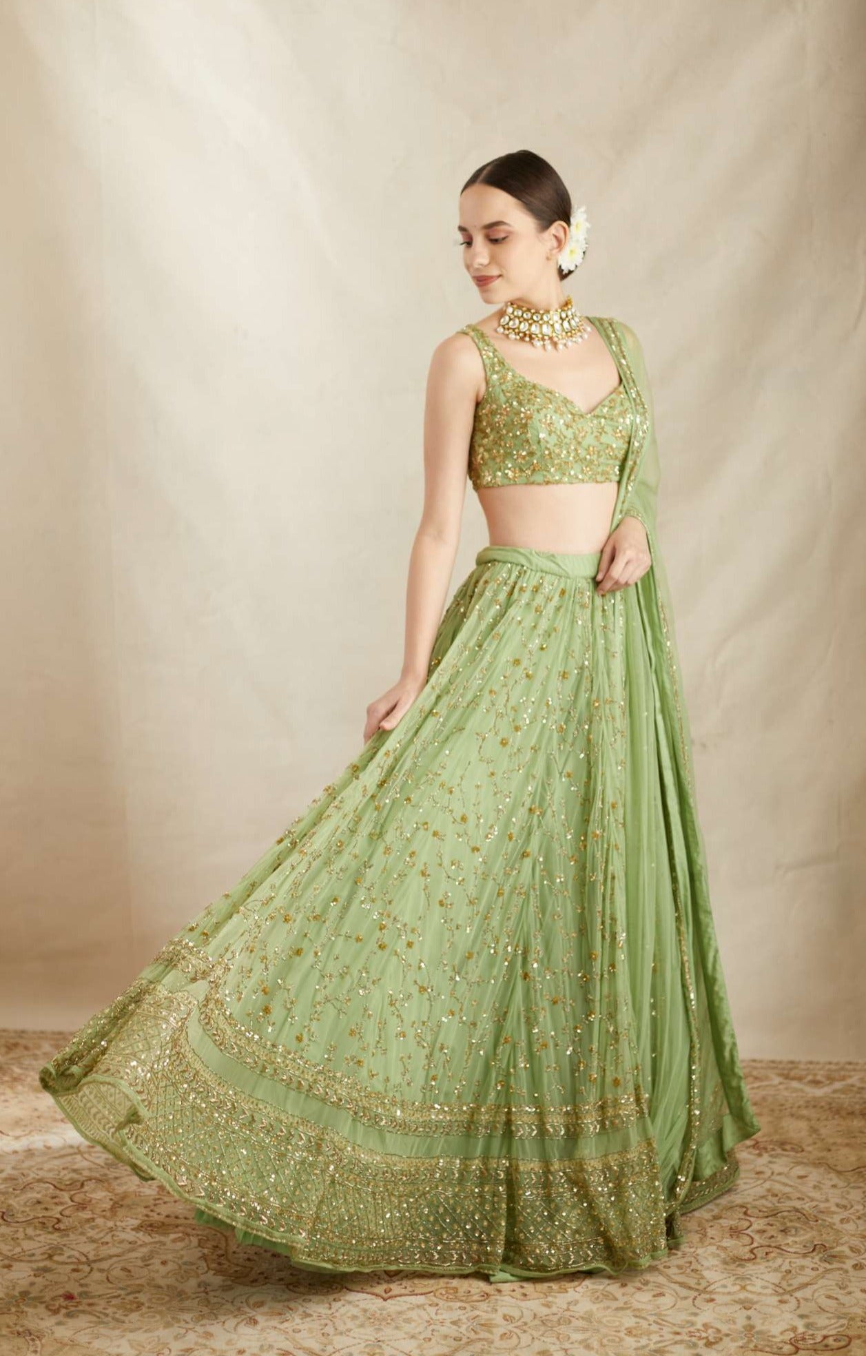 Mint Green Heavy Jaal Work Lehenga Set Astha Narang
