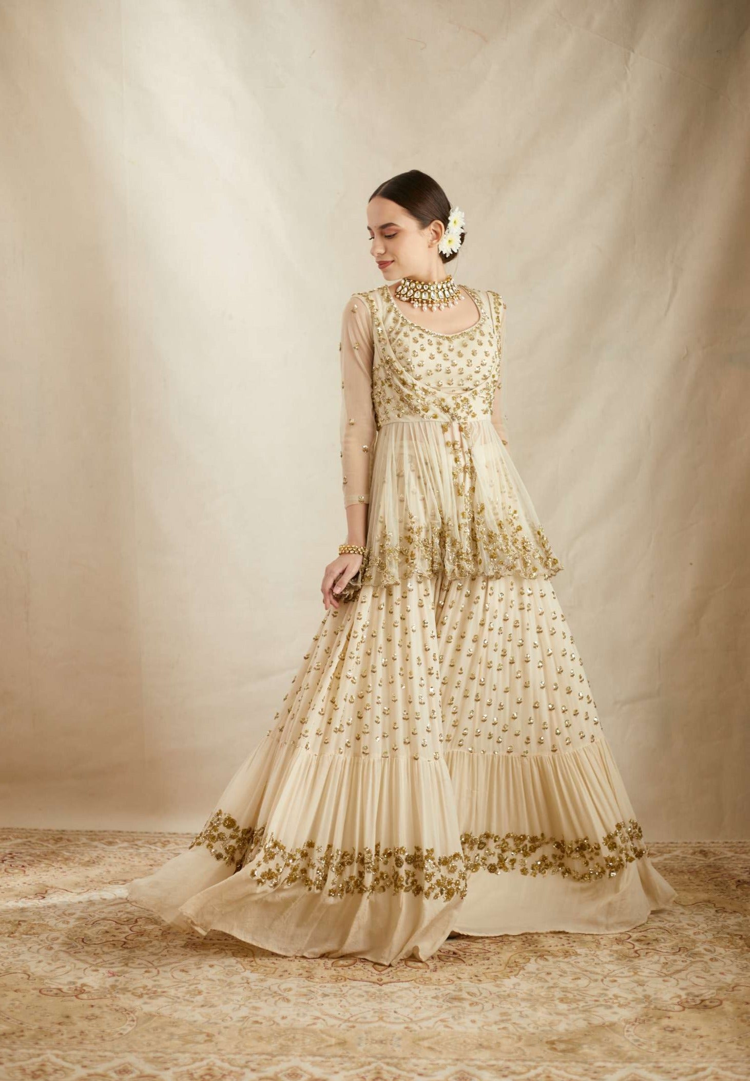Peplum dress with sharara sales