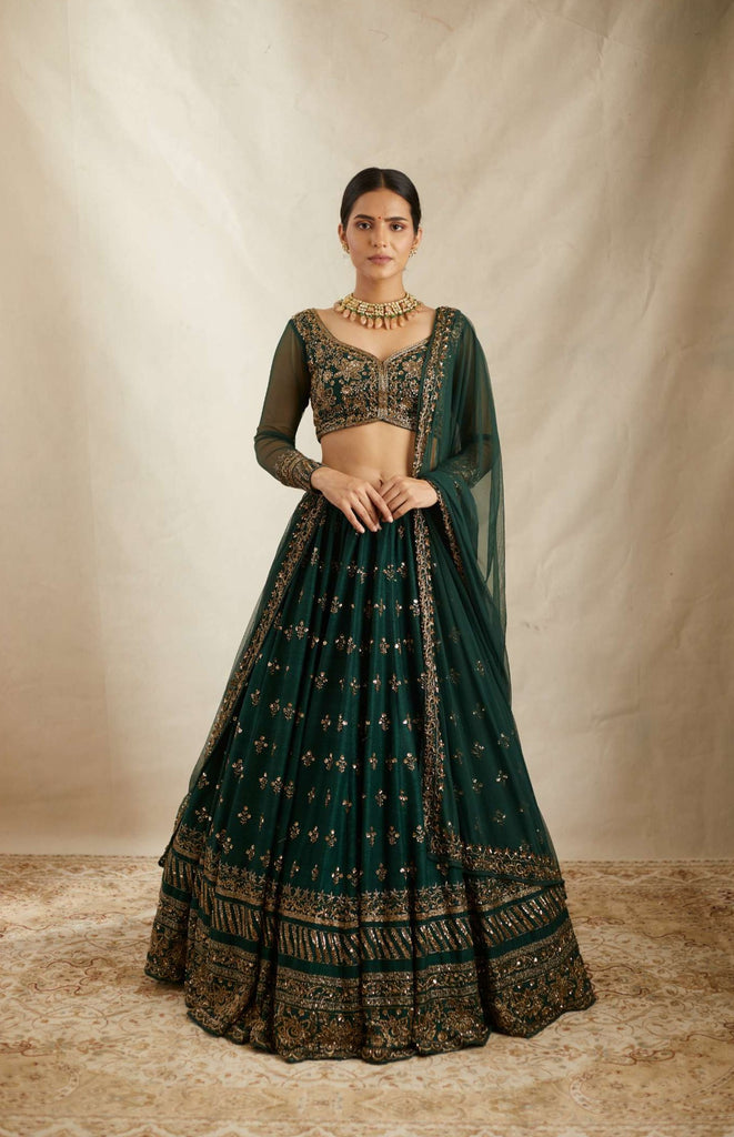 Embrelled Green Raw Silk Lehenga Set Astha Narang