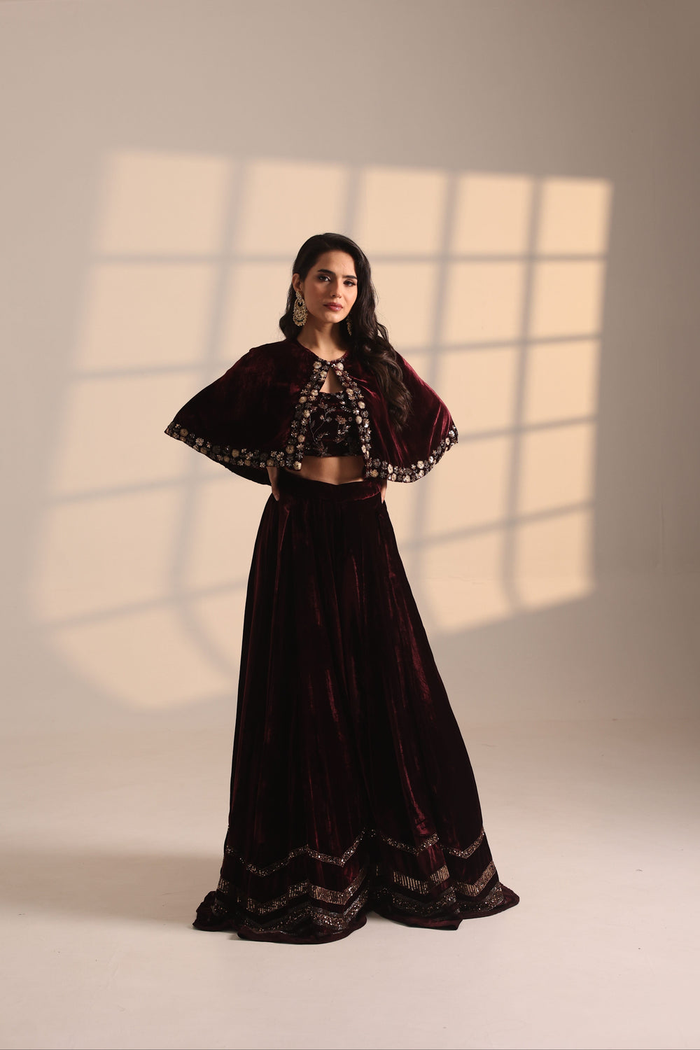 Wine Lehenga with Crop Top Set