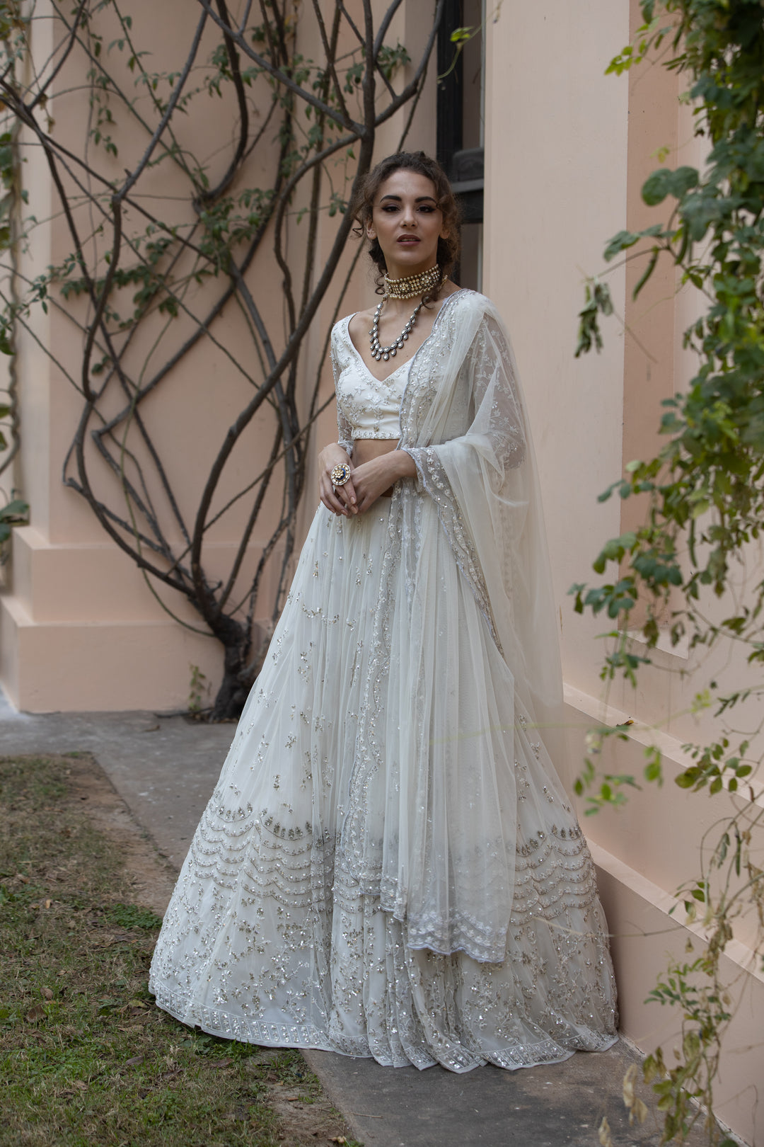 Shop White And Silver Sequin Lehengas Online – Astha Narang