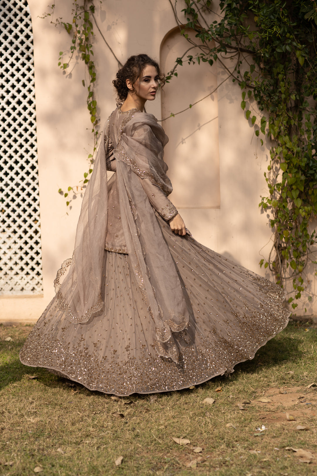 Light Brown Bootie Kurti And Lehenga Set Astha Narang Light Brown Bootie Kurti And Lehenga Set Astha Narang