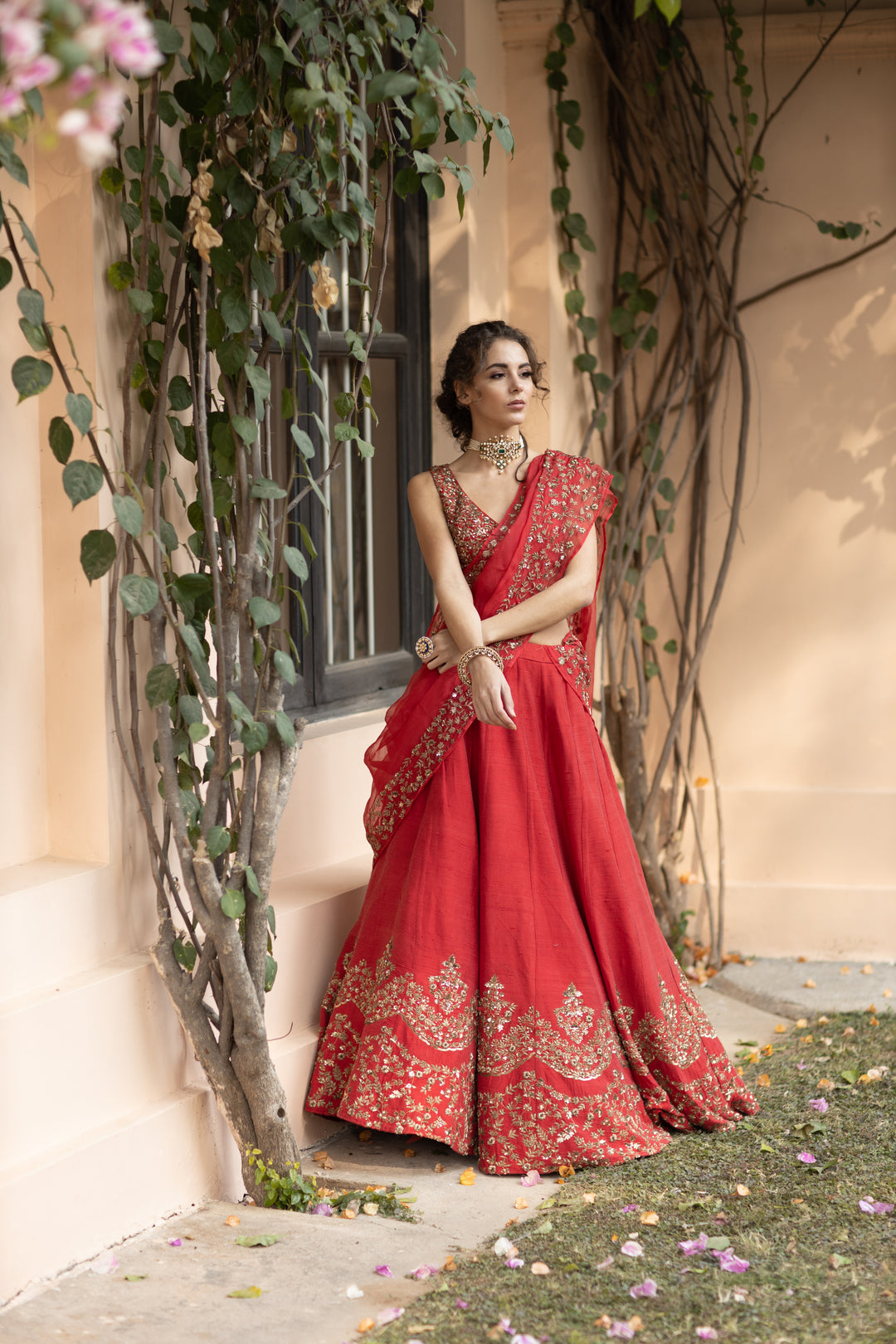 Red Raw Silk Lehenga Set With Gold Border – Astha Narang Red Raw Silk Lehenga Set With Gold Border – Astha Narang