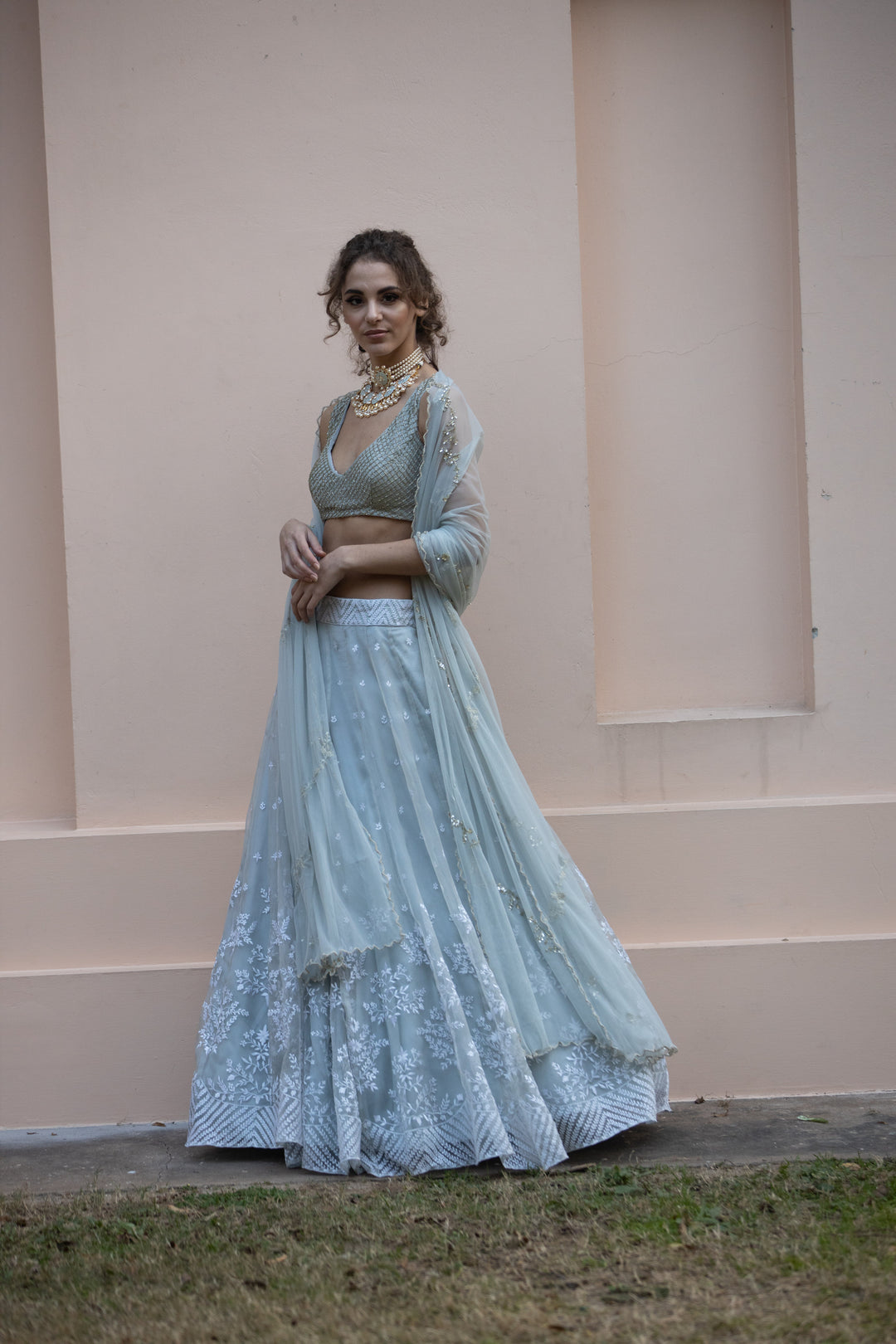 blue lehenga dress Andaaz Fashion Women's Pakistani Navy Blue Net Wedding Lehenga With Long Choli