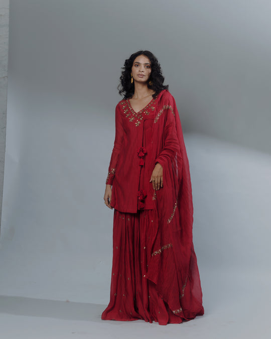 Red Embroidered Angrakha Set