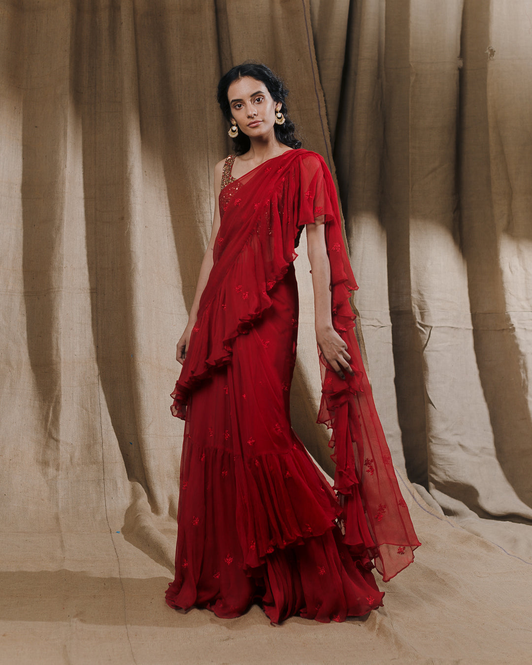 Red Ruffle Saree Shop Red Ruffle Saree Online | Red Frill Saree – Astha Narang