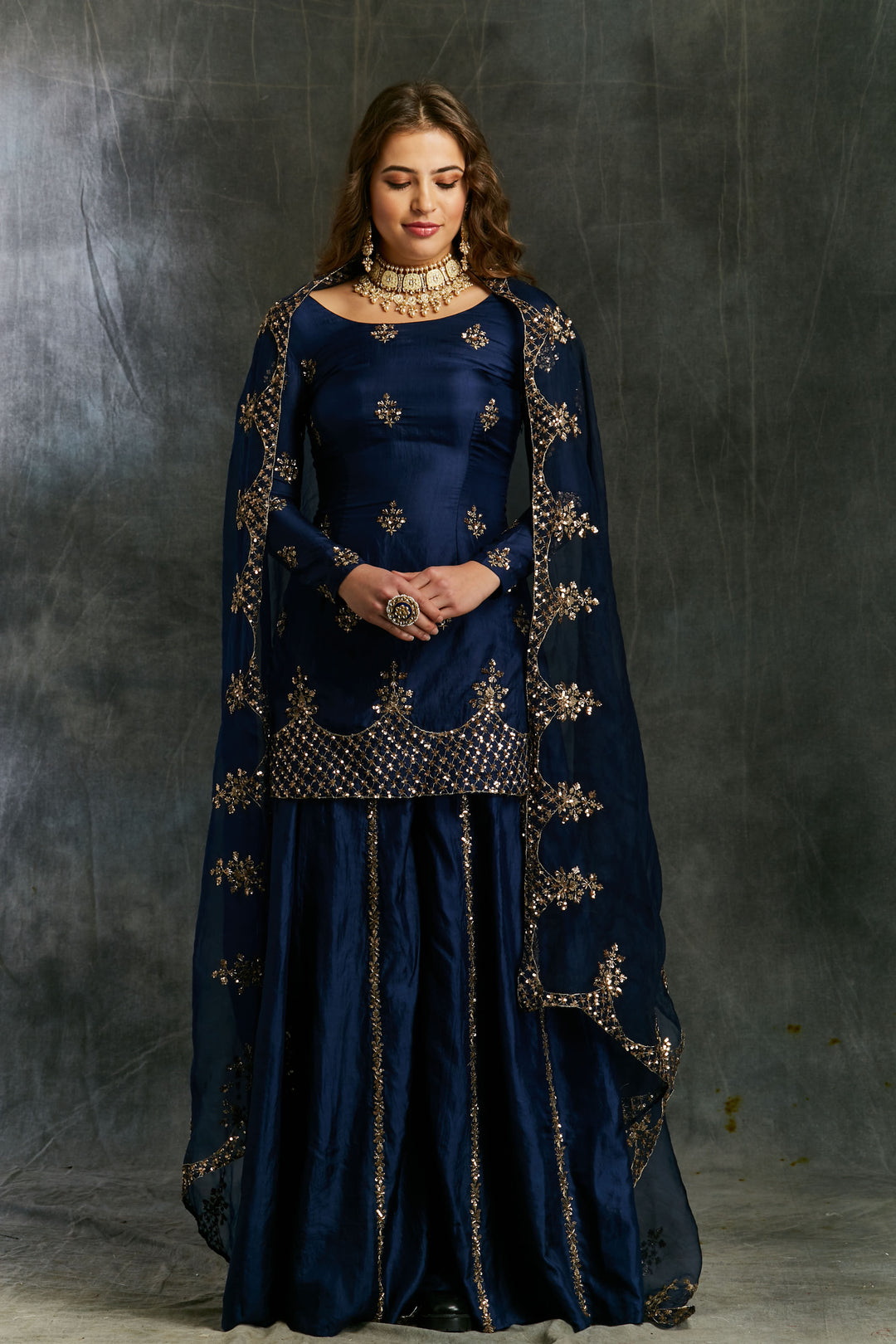 Shop Blue Silk Sharara Set Online-Astha Narang Shop Blue Silk Sharara Set Online-Astha Narang
