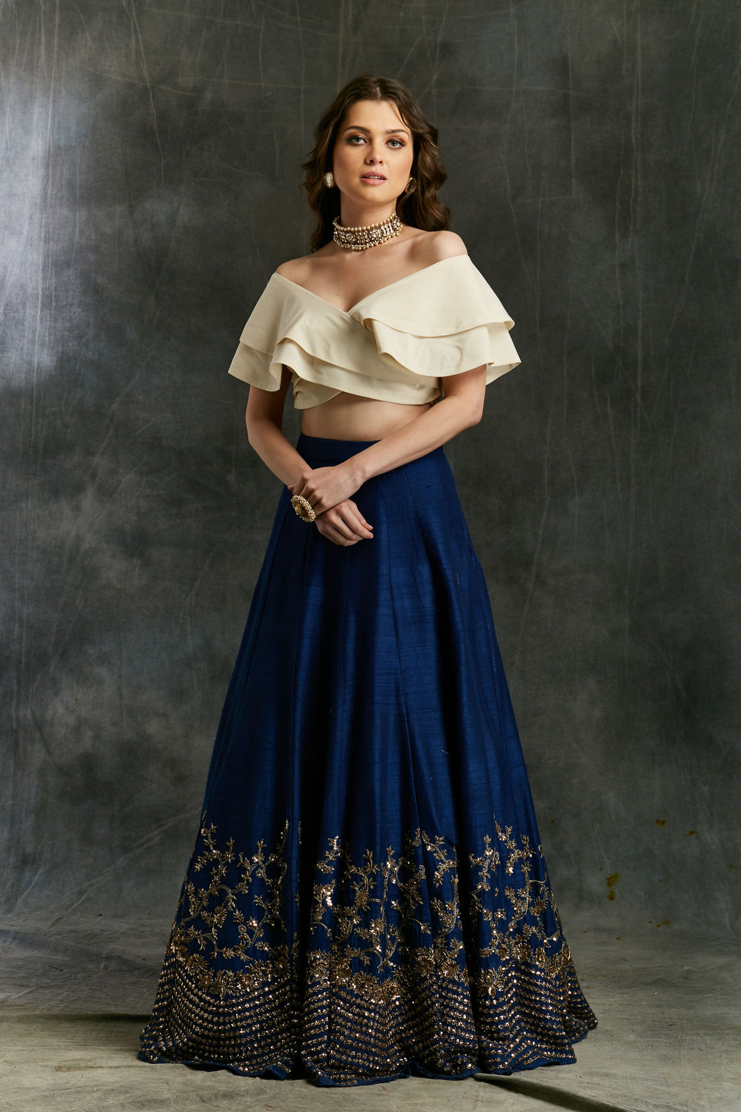Buy Blue Lehenga with Crop Top Online – Astha Narang