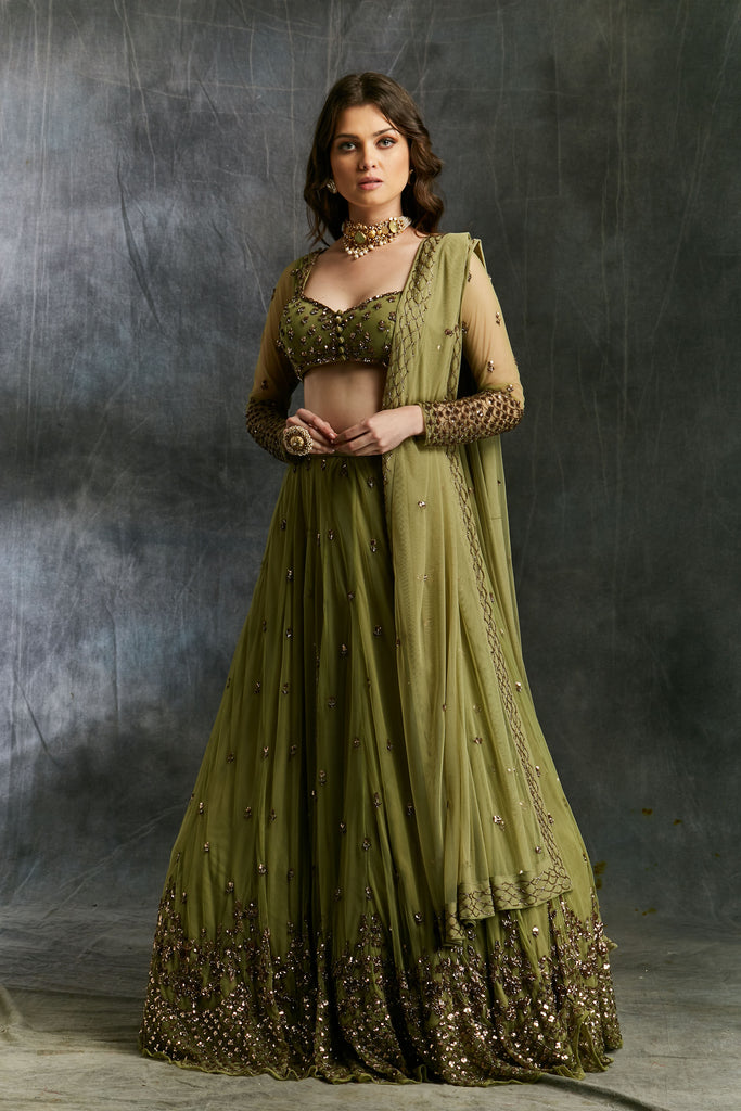 Olive Green Lehenga Set Astha Narang Olive Green Lehenga Set Astha Narang