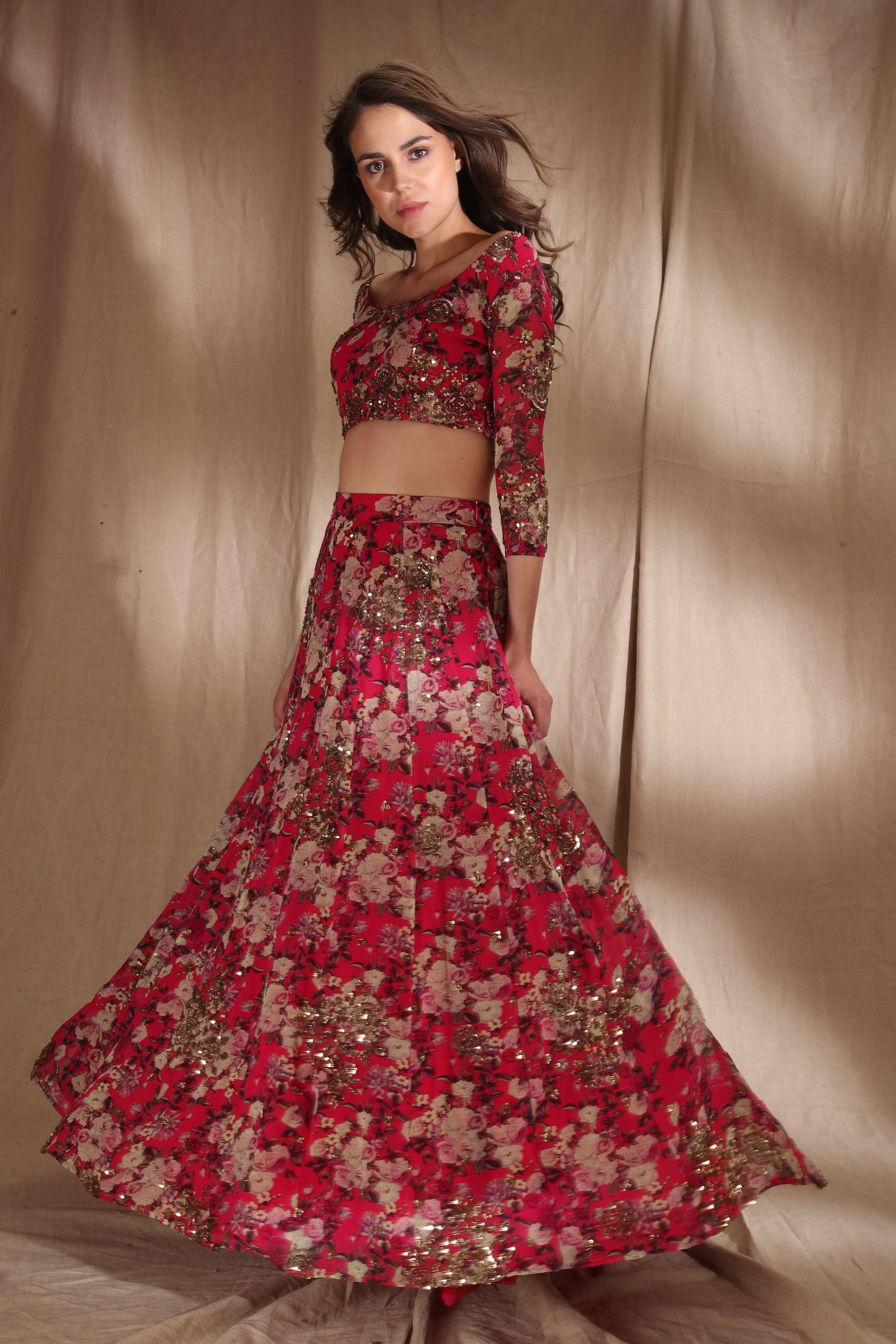 Shop Hot Pink Floral Lehenga Set Online Astha Narang