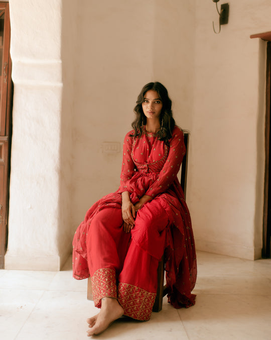 Red Anarkali Set With Sharara Psnts