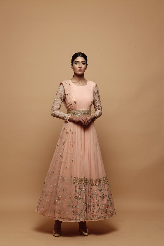 Pink Anarkali Suit With Gold Border
