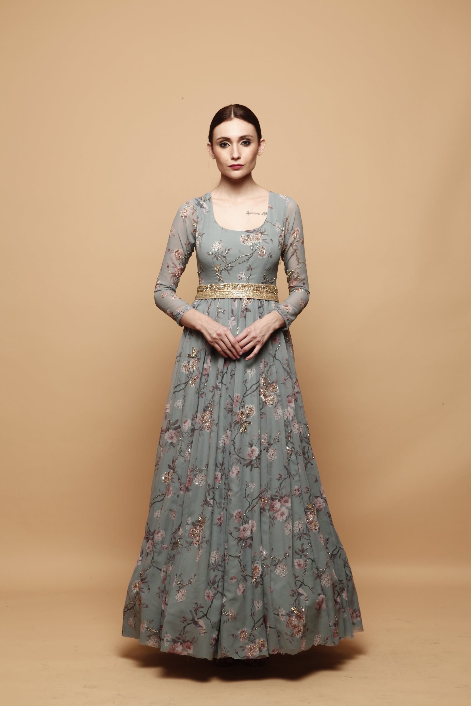 Lilac White Floral Printed Anarkali – Lashkaraa