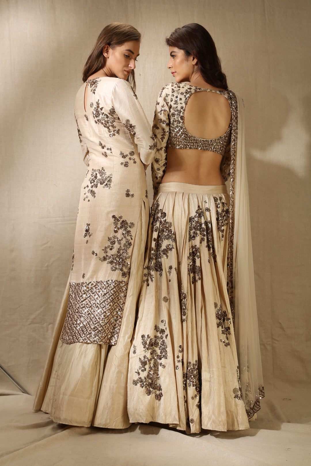 Beige Rawsilk With Antique Work Lehenga Set