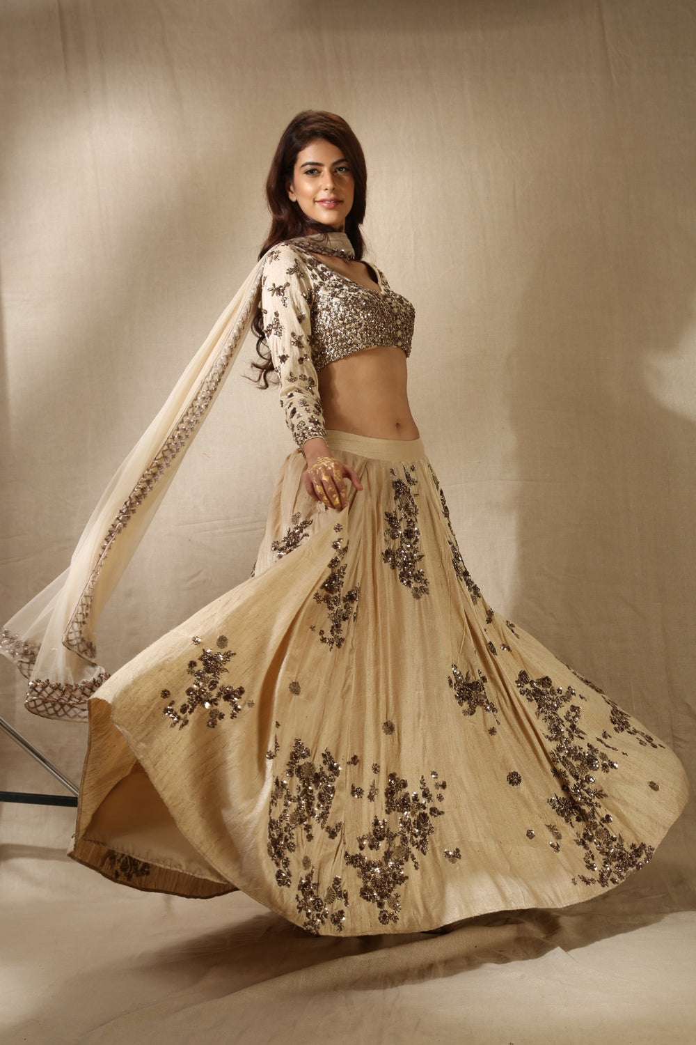 Beige Rawsilk With Antique Work Lehenga Set