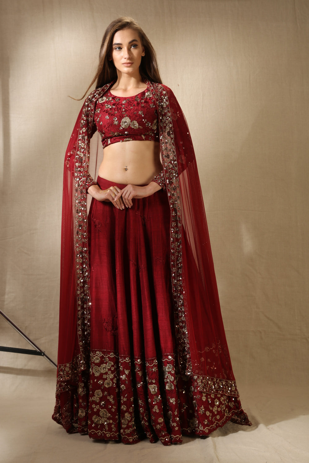 Maroon Rawsilk Thread With Zari Work Lehenga Set