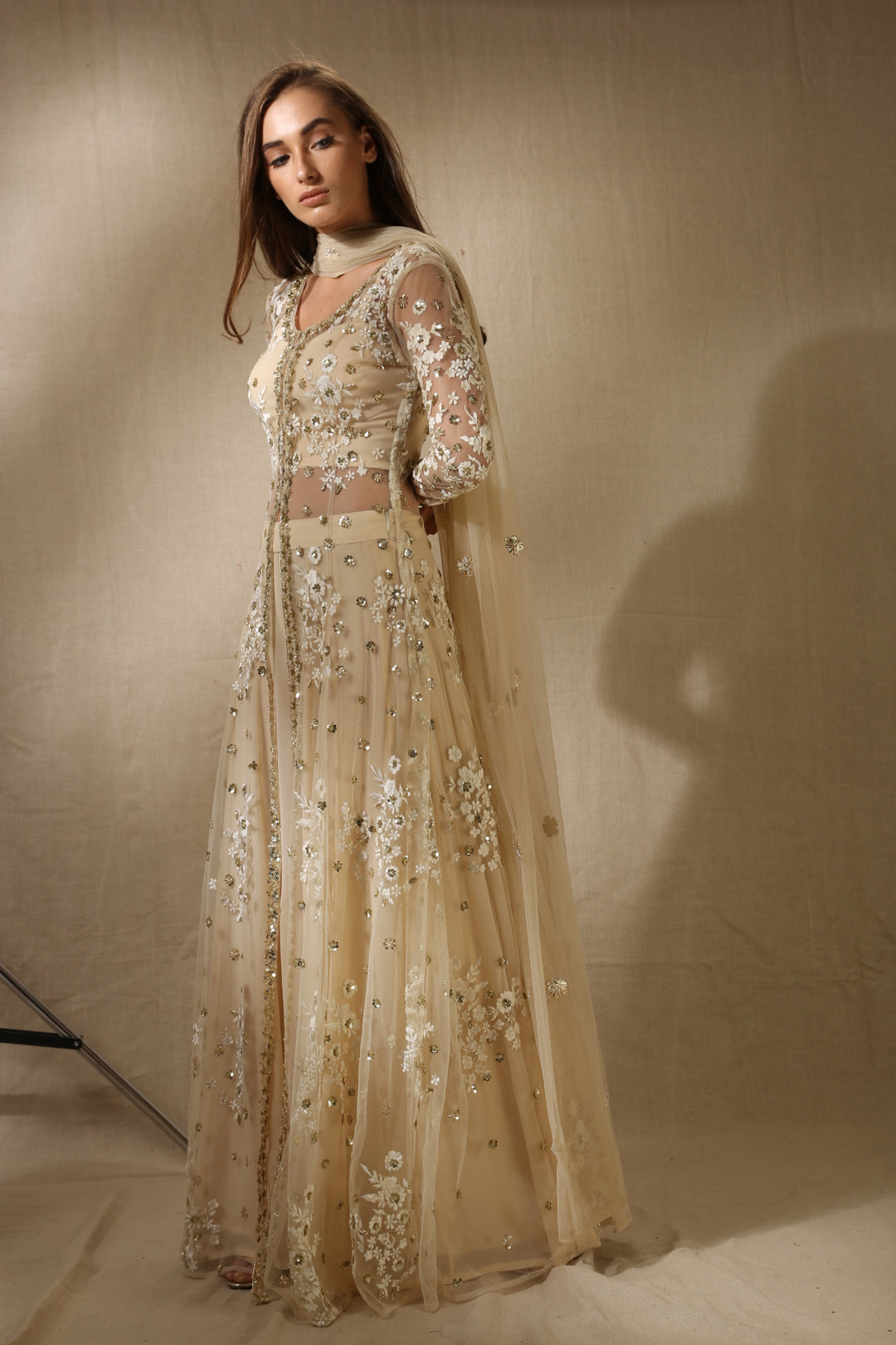 Off White With Gold Sequence Work Front Open Jacket Set Astha Narang Off White With Gold Sequence Work Front Open Jacket Set Astha Narang