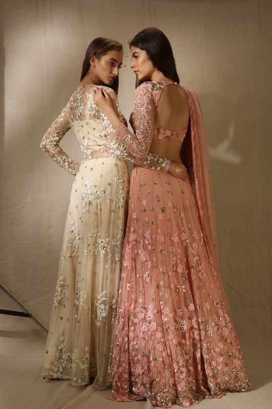 Off White With Gold Sequence Work Front Open Jacket Set