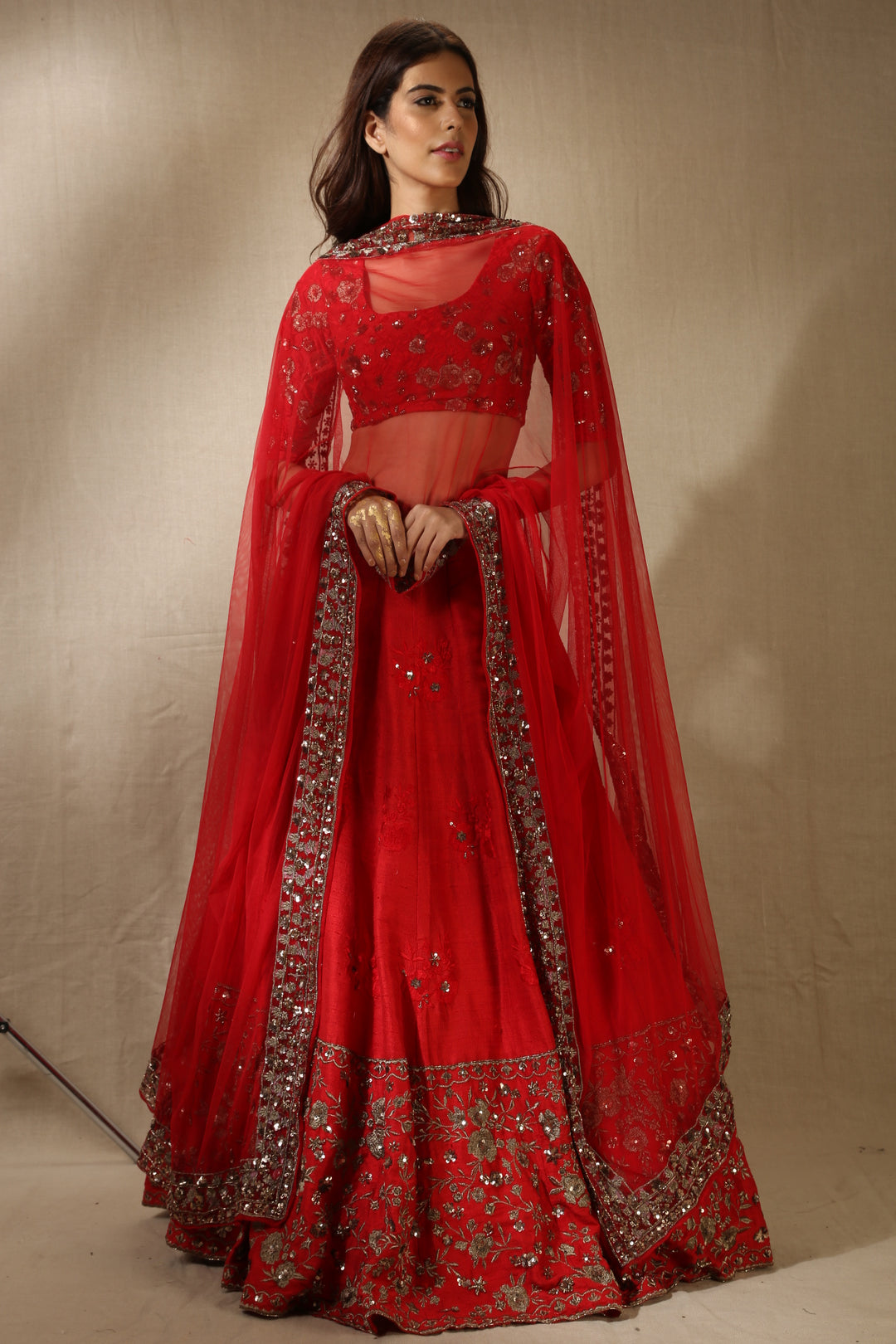 Red Rawsilk Thread With Zari Work Lehenga Set