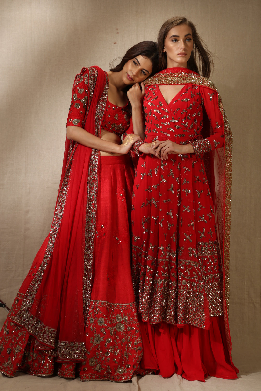 Red Georjette Heavy Bootie Work Angrakha Set