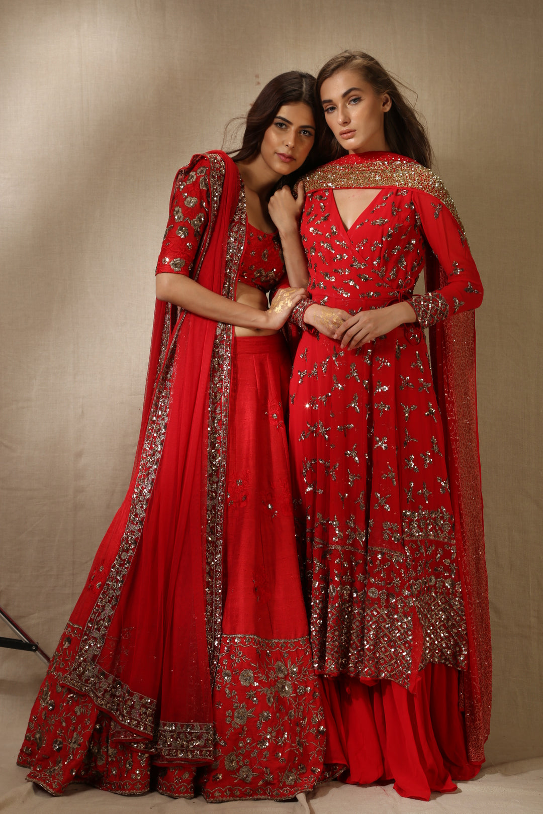 Red Georjette Heavy Bootie Work Angrakha Set