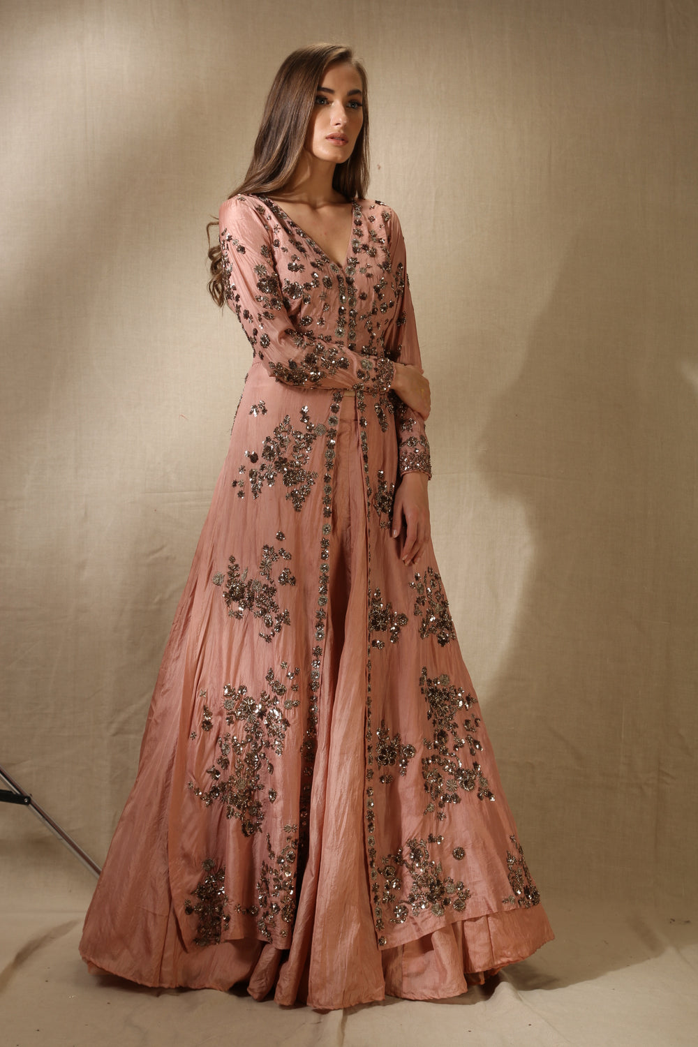 Peach Silk Bootie Work Front Open Jacket Set