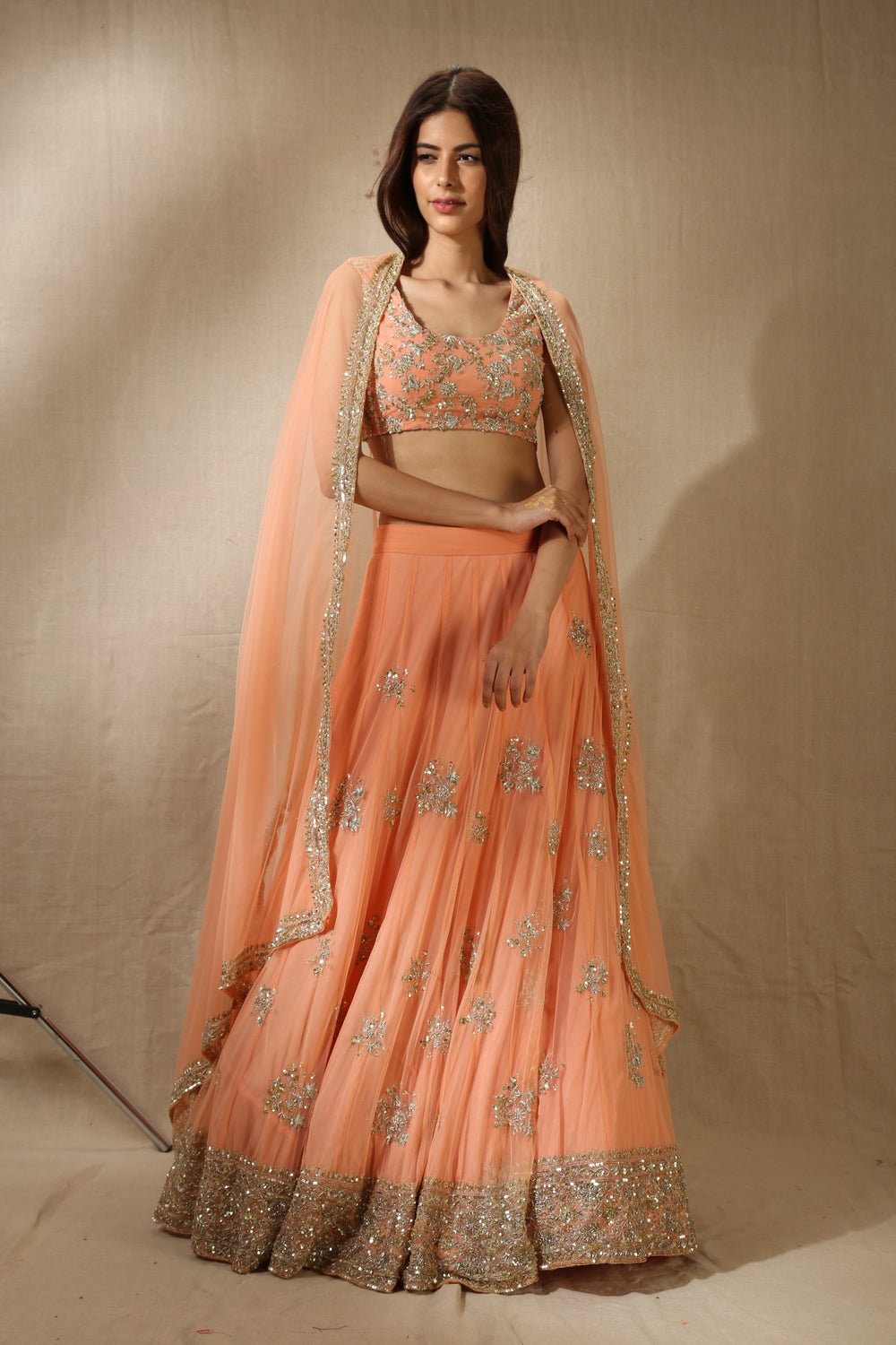 Coral With Gold Bootie Lehenga Set