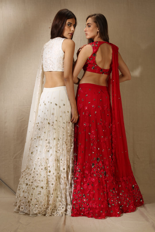 Caramine Pink Thread Work Lehenga Set