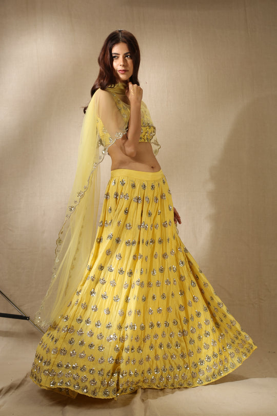 Yellow Silk Gota Patti Work Lehenga Set