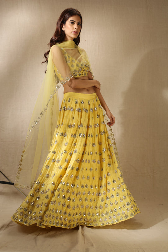Yellow Silk Gota Patti Work Lehenga Set